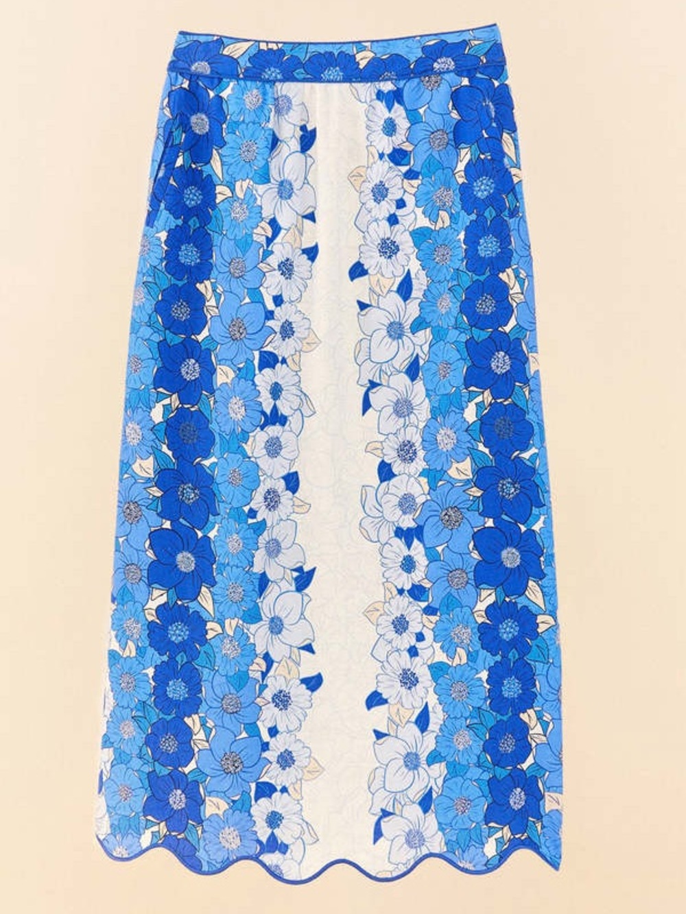 NWT - FARM Rio - Flower Stripes Linen Blend Midi Skirt - M - Picture 2 of 4